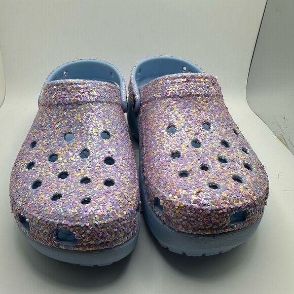 CROCS WOMEN'S CLASSIC PLATFORM GLITTER CLOG BLUE CALCITE WOMENS 8 - NWT - Picture 2 of 7